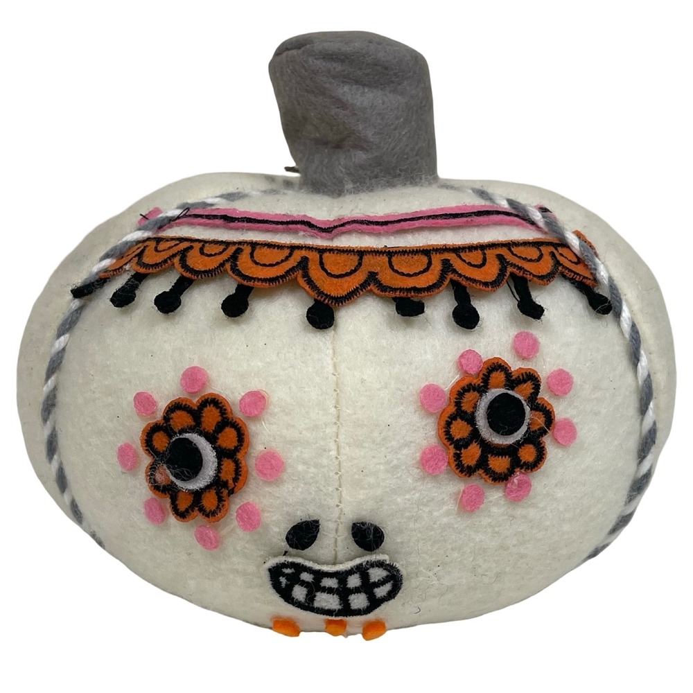 Target Day of the Dead Sugar Skull Felt Pumpkin‎ Decor Halloween White Orange